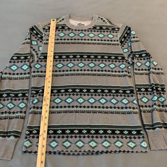 Carbon Shirt Mens Small Gray Blue Aztec Thermal Long Sleeve Crewneck Waffle Knit - Picture 5 of 7
